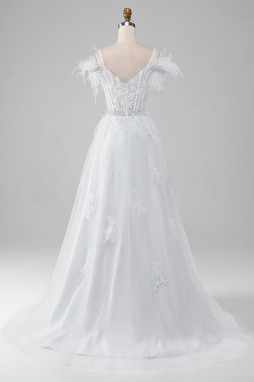 Vestido de novia con corsé blanco con detalles de diamantes de imitación con apliques